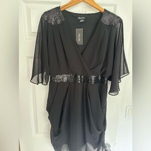 City Chic Sequin Wrap Dress, Black, XS/14